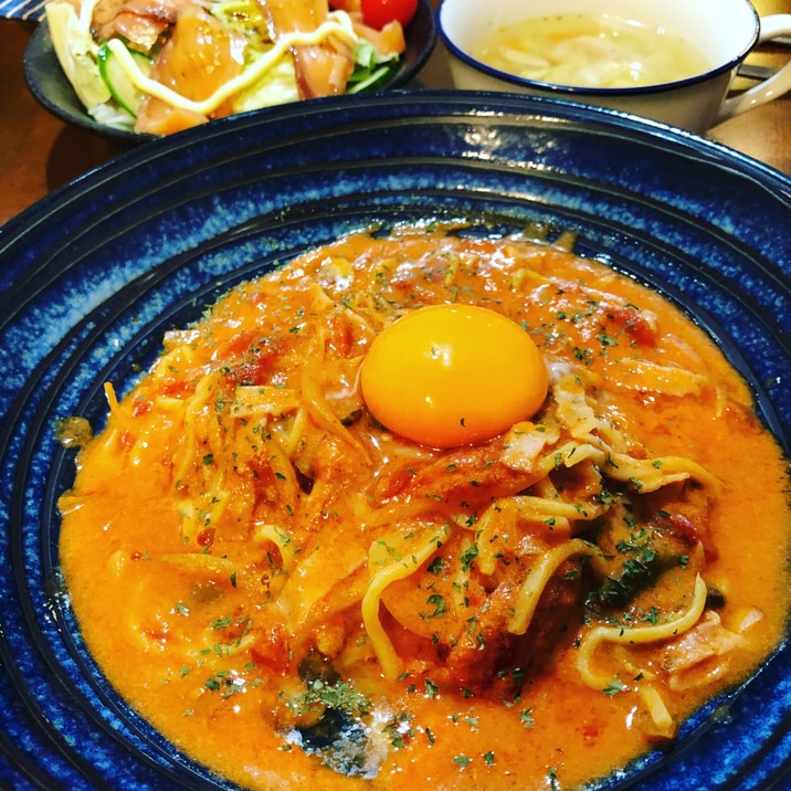 お家で簡単にお店の味!濃厚チリカルボナーラ